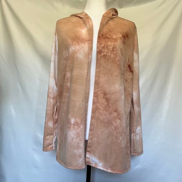 SJS Womens Wrap Cardigan Hooded Top SIze Medium Peach Open Front Tie Dye Boho - Picture 9 of 9
